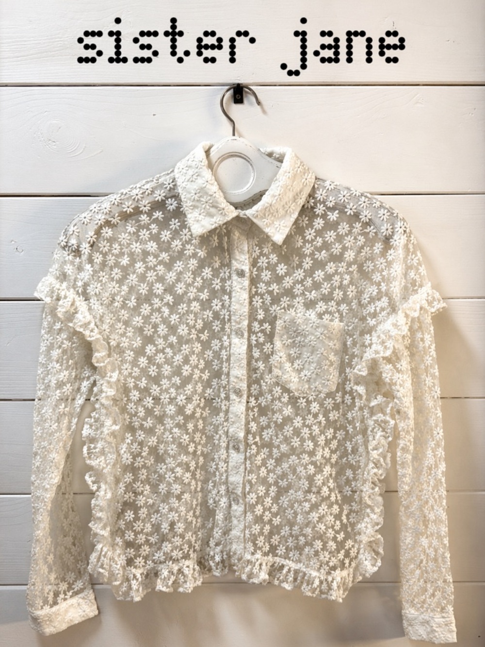 SISTER JANE White Floral Lace Blouse Size S